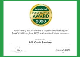 MSI Credit Solutions Earns 2020 Angie’s List Super Service Award