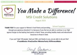 MSI Credit Solutions Earns 2023 Minnie’s Food Pantry Make A Difference Award